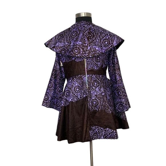 Purple Ankara XL 1X Peplum Top Tunic Jacket Dress Batik Art To Wear Handmade - Picture 12 of 13